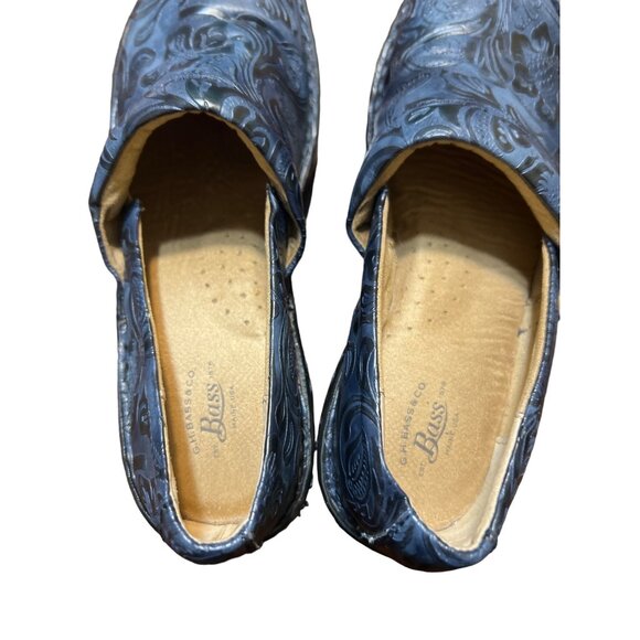 Bass Sheena Blue Vegan Leather Embossed Slip-On Loafers Clogs Size 7.5 - Picture 5 of 7
